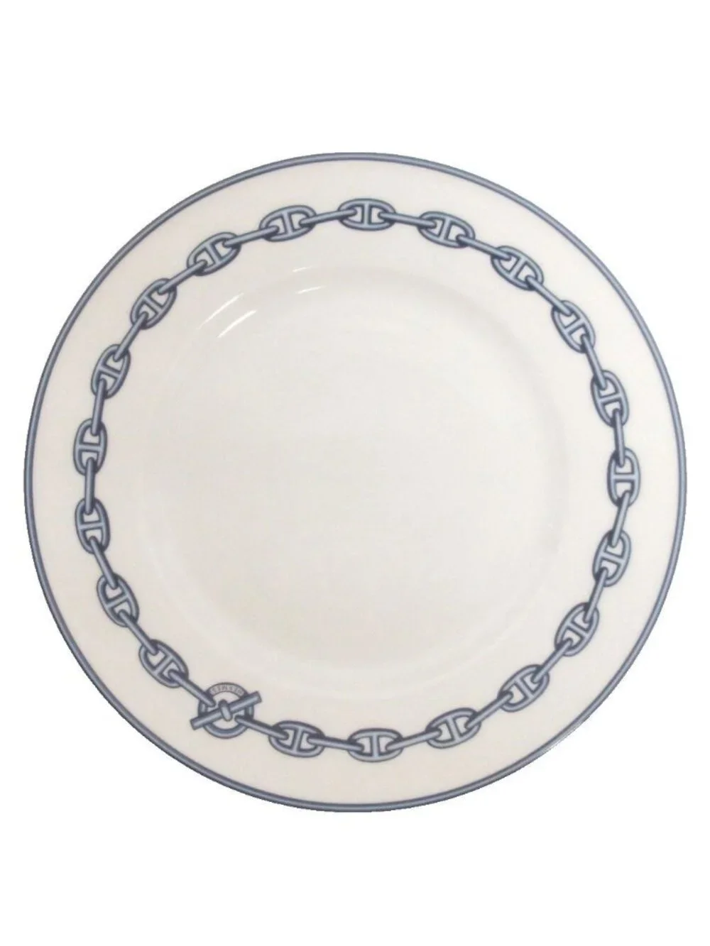 Hermes Chaine D'ancre Plate Logo Print White Blue Tableware